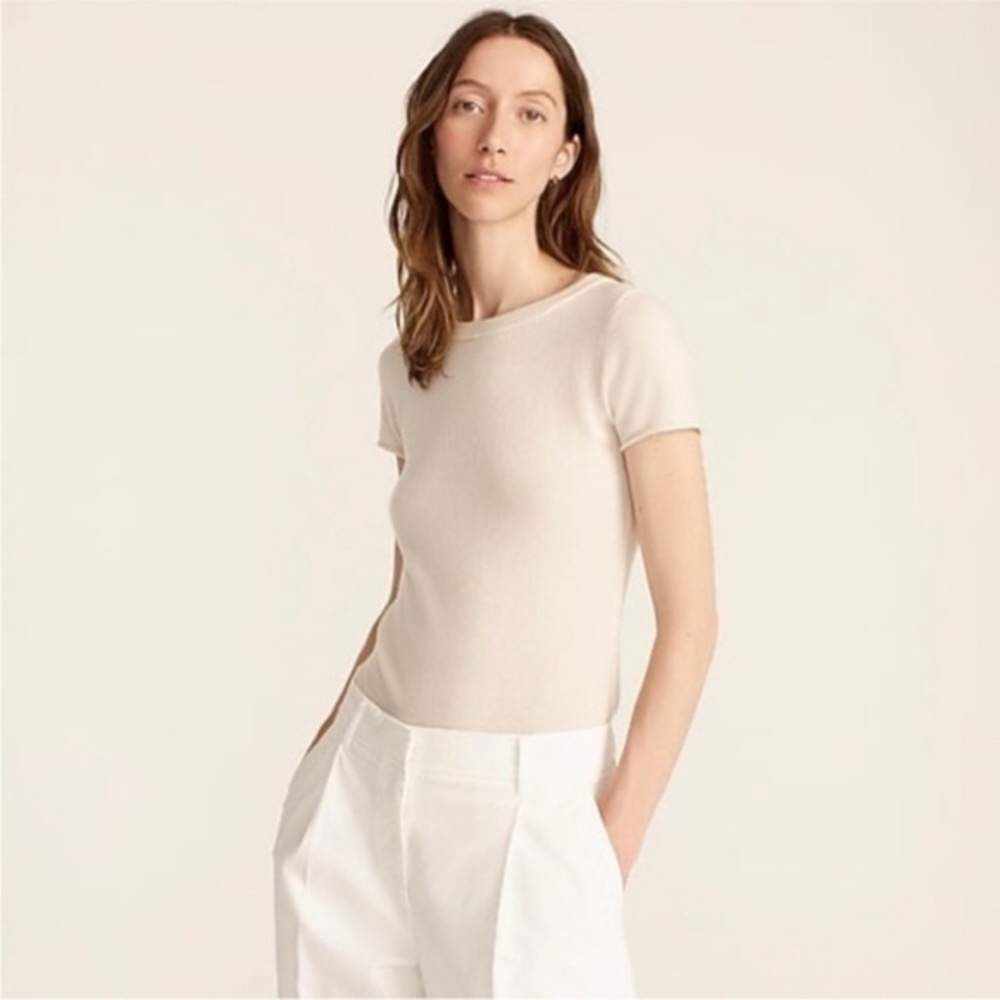 NWT J Crew Cashmere T-shirt in cream / ivory - Picture 2 of 6